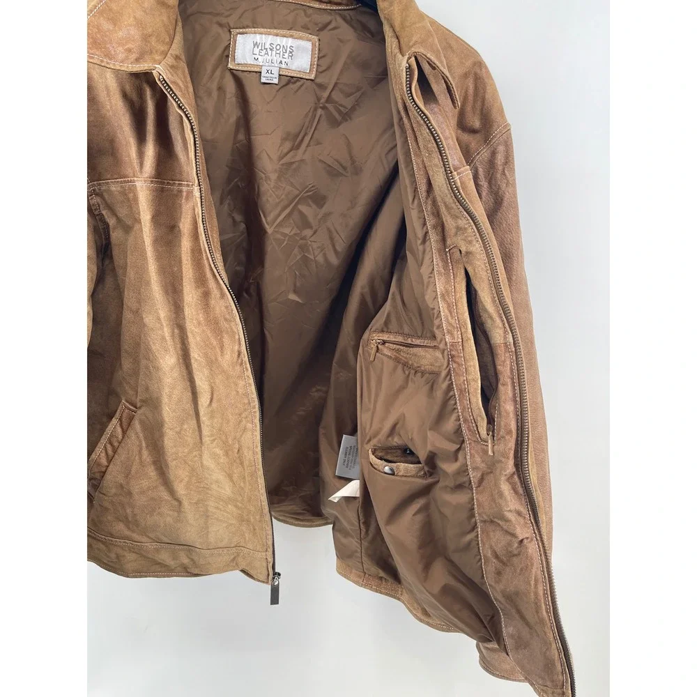 Wilsons Leather M Julian 90's Mens XL Brown Suede Leather Full Zip Bomber Jacket